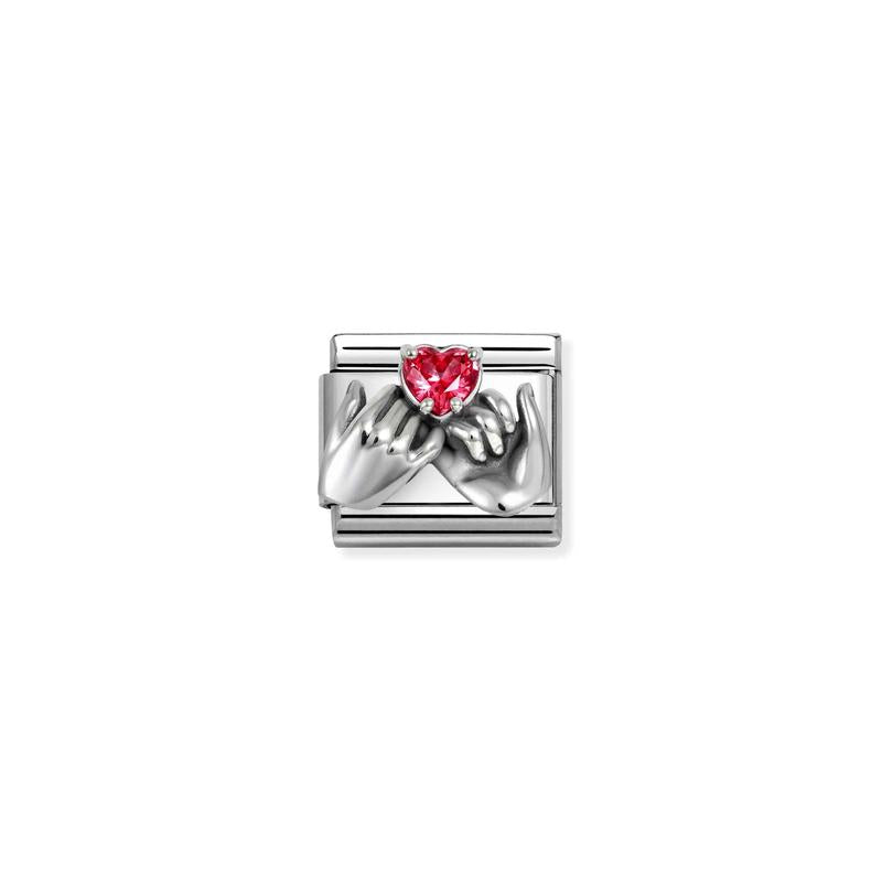 Nomination Composable Link Silver Hands, CZ Heart, 925 Sterling Silver