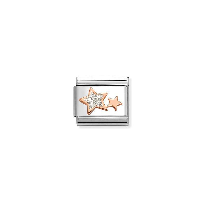 Nomination Composable Link Stars with Glitter, 9K Gold Enamel
