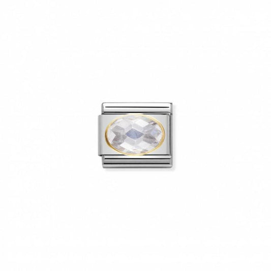 Nomination Composable Link White Faceted Cubic Zirconia, 18K Gold