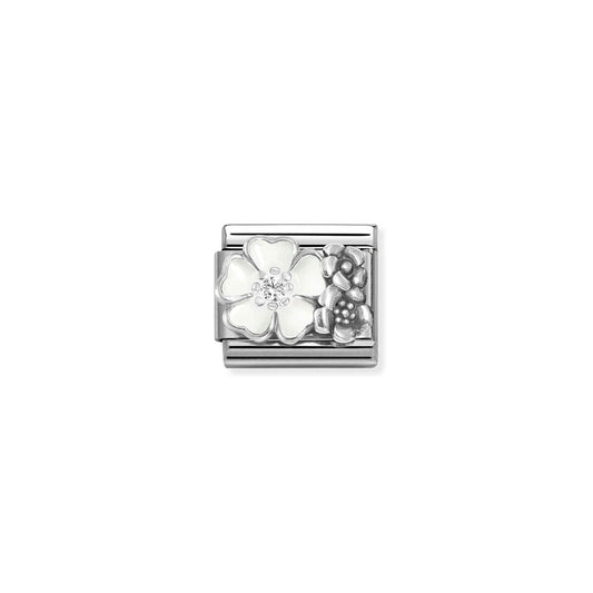 Nomination Composable Link White Flower with Stones, Silver & Enamel