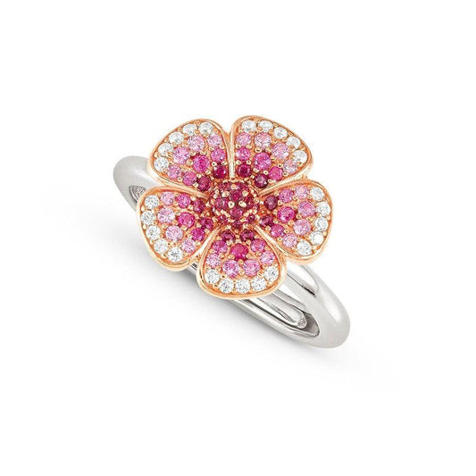Nomination Crysalis Ring, Silver Flower & Pink Stones