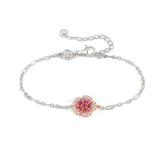 Nomination Crysalis Silver Bracelet, Rose Gold Flower & Pink Stones