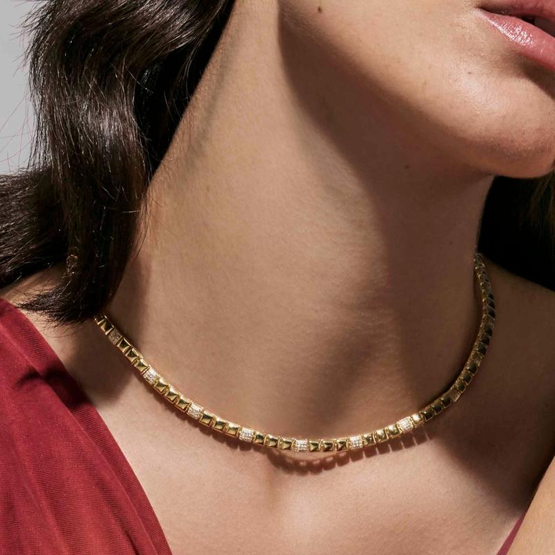 Nomination Enigmatic Shine Necklace with Cubic Zirconia Pavé, Gold - worn