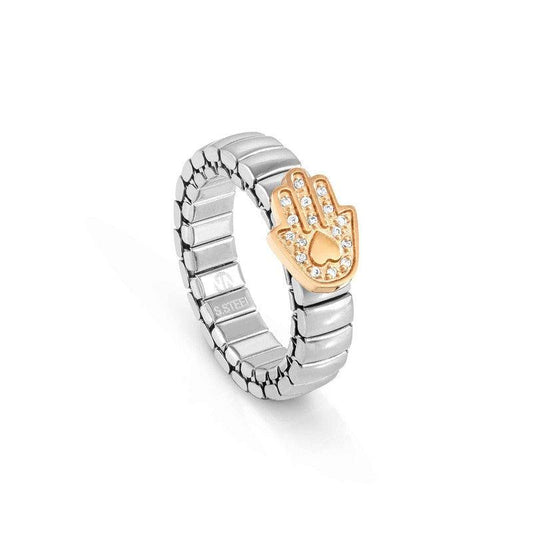 Nomination Extension Ring, Fatima Hand, Cubic Zirconia, Rose Gold PVD, Stainless Steel