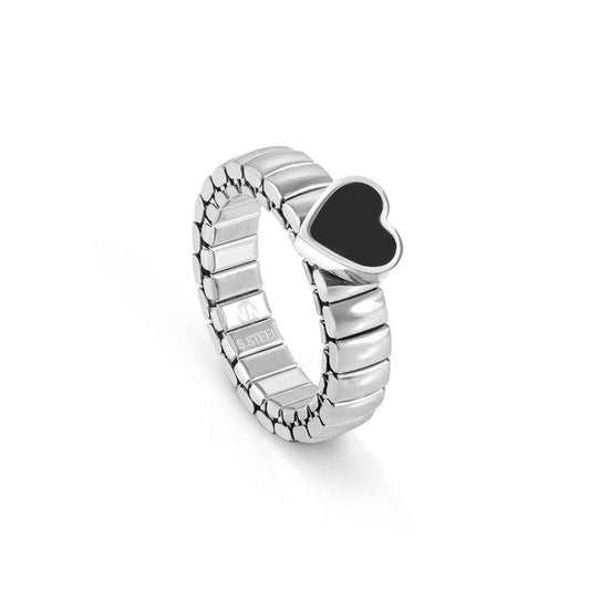 Nomination Extension Ring, Heart, Black Agate Stone, Stainless Steel