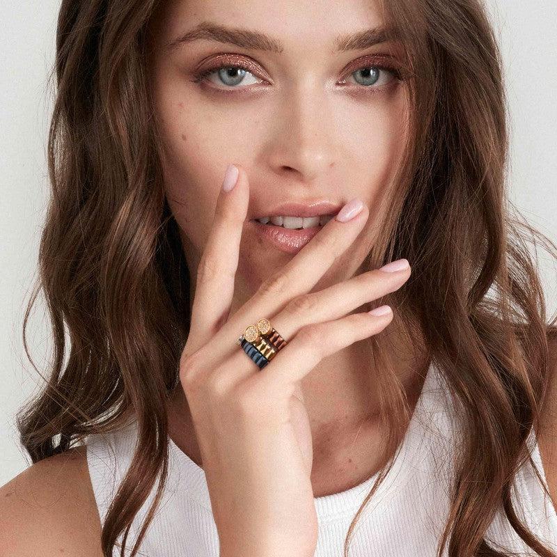 Nomination Extension Ring, Heart, Cubic Zirconia, Blue, Stainless Steel