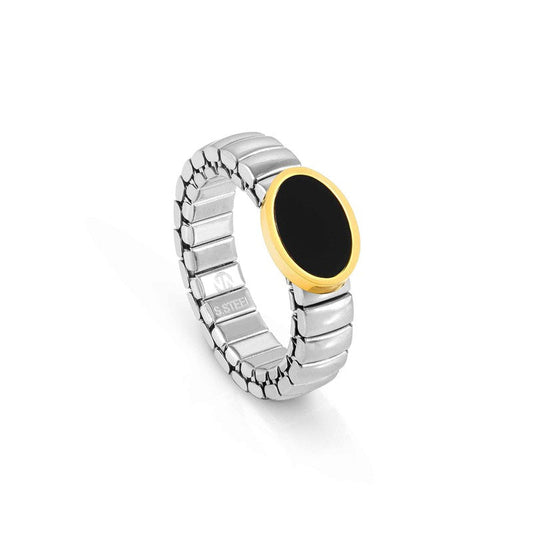 Nomination Extension Ring, Oval, Black Agate Stone, Stainless Steel