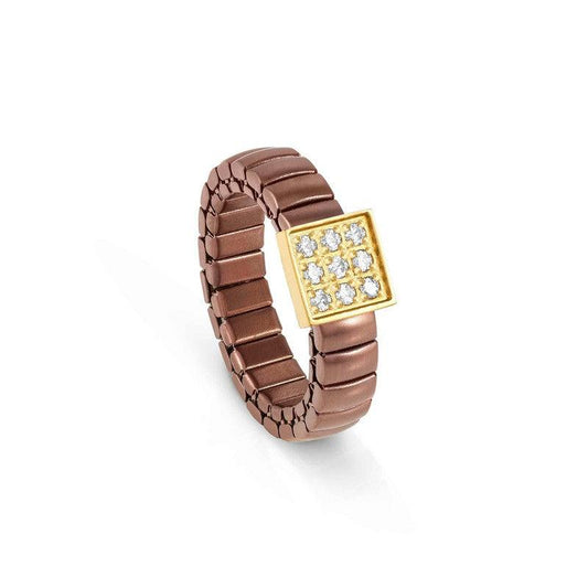 Nomination Extension Ring Square, Cubic Zirconia, Chocolate PVD, Stainless Steel