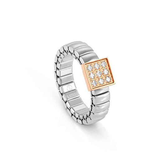 Nomination Extension Ring, Square, Cubic Zirconia, Rose Gold PVD, Stainless Steel