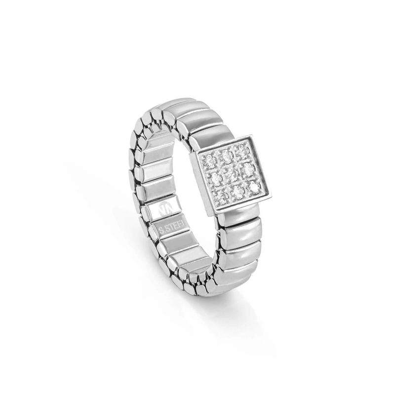 Nomination Extension Ring, Square, Cubic Zirconia, Silver, Stainless Steel