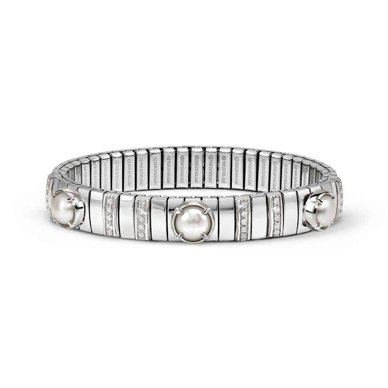 Nomination Extension Stretch Bracelet, 3 Large White Pearls, Steel & 925 Sterling Silver