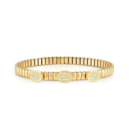 Nomination Extension Stretch Bracelet, 3 Ovals, Cubic Zirconia, Gold PVD, Stainless Steel