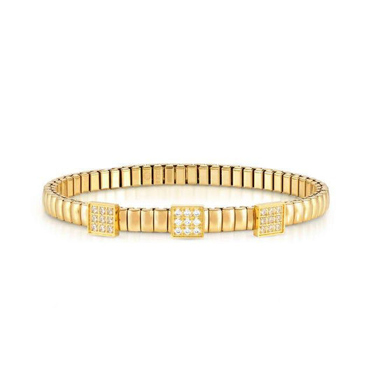 Nomination Extension Stretch Bracelet, 3 Squares, Cubic Zirconia, Gold PVD, Stainless Steel