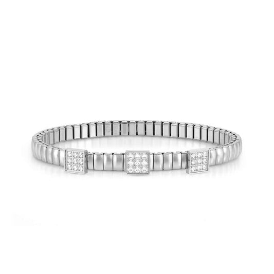 Nomination Extension Stretch Bracelet, 3 Squares, Cubic Zirconia, Stainless Steel