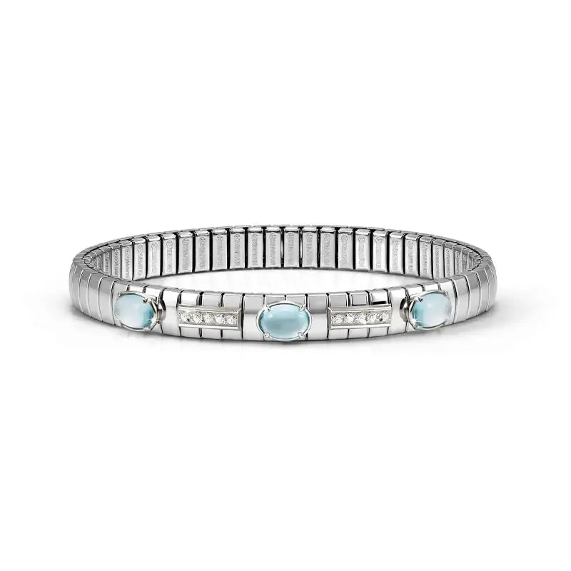 Nomination Extension Stretch Bracelet, 3 Stones, Blue Topaz, Steel & 925 Sterling Silver