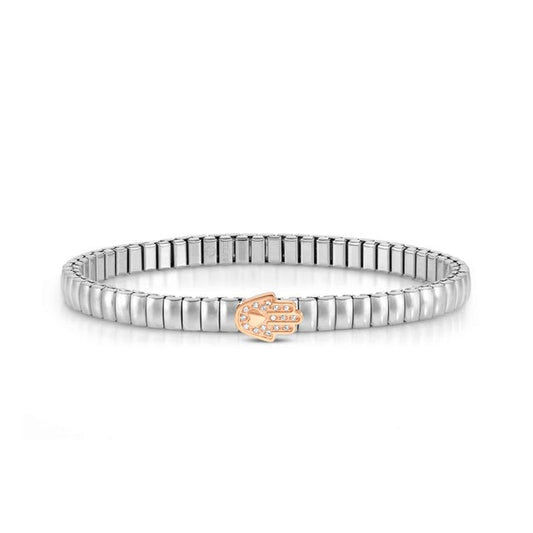 Nomination Extension Stretch Bracelet, Fatima Hand, Cubic Zirconia, Rose Gold PVD, Stainless Steel
