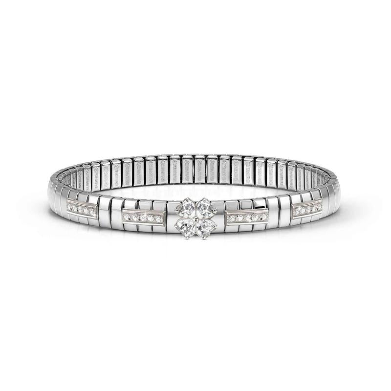 Nomination Extension Stretch Bracelet, Four-Leaf Clover, White CZ, Steel & 925 Sterling Silver