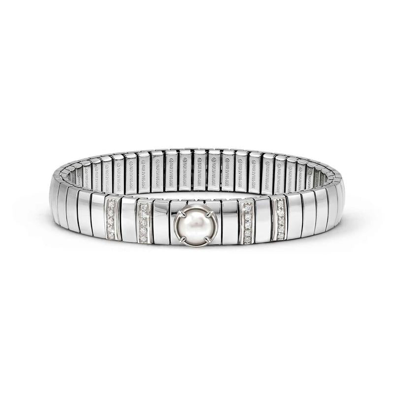 Nomination Extension Stretch Bracelet, Large White Pearl, Steel & 925 Sterling Silver