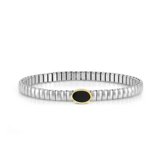 Nomination Extension Stretch Bracelet, Oval, Black Agate Stone, Gold PVD, Stainless Steel
