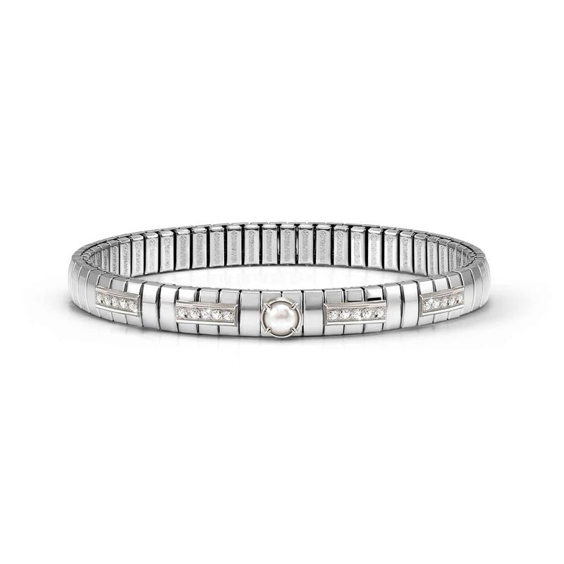 Nomination Extension Stretch Bracelet, White Pearl, Steel & 925 Sterling Silver