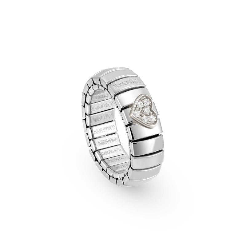 Nomination Extension Stretch Ring, Heart, Cubic Zirconia, Silver - front