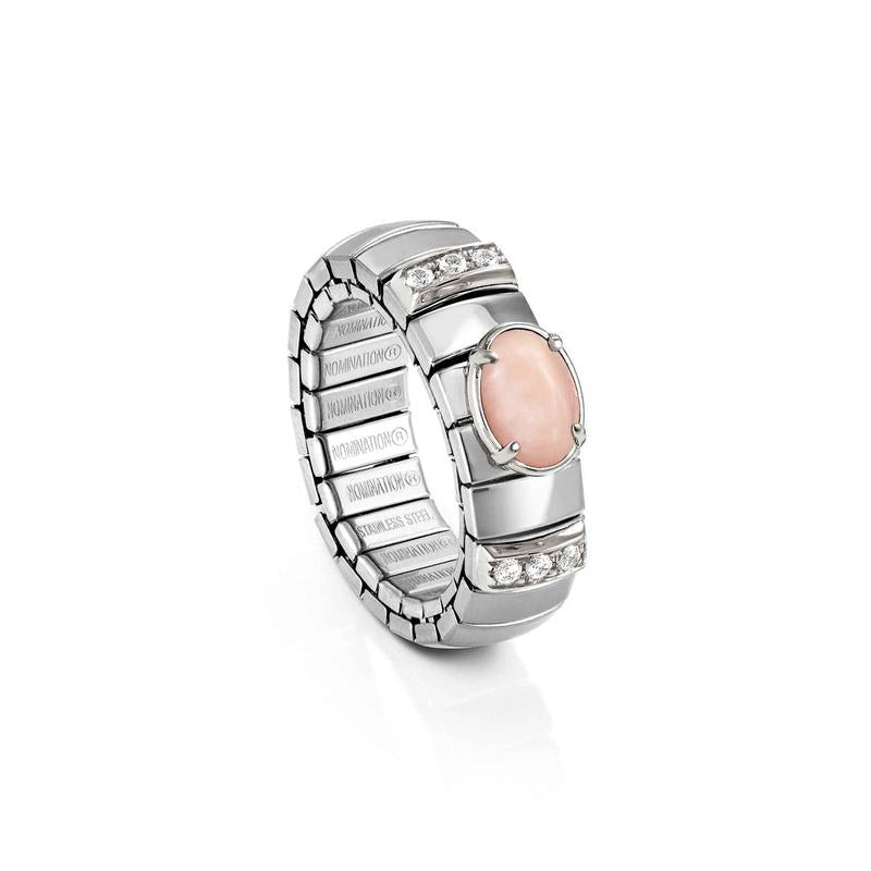 Nomination Extension Stretch Ring, Pink Opal Stone, Steel & 925 Sterling Silver