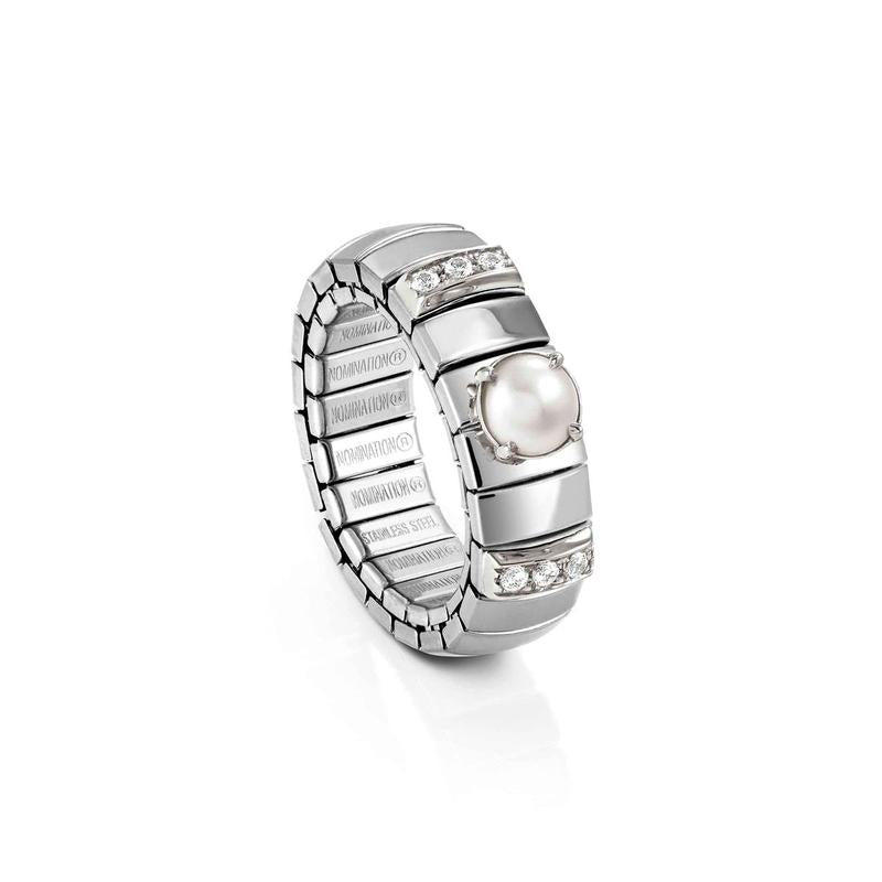 Nomination Extension Stretch Ring, White Pearl, Steel & 925 Sterling Silver
