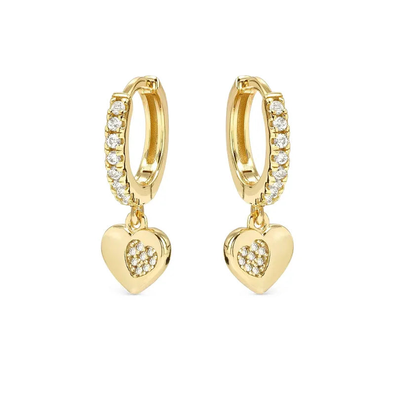 Nomination Gold Petit Sparkle Heart Dangle Hoop Earrings