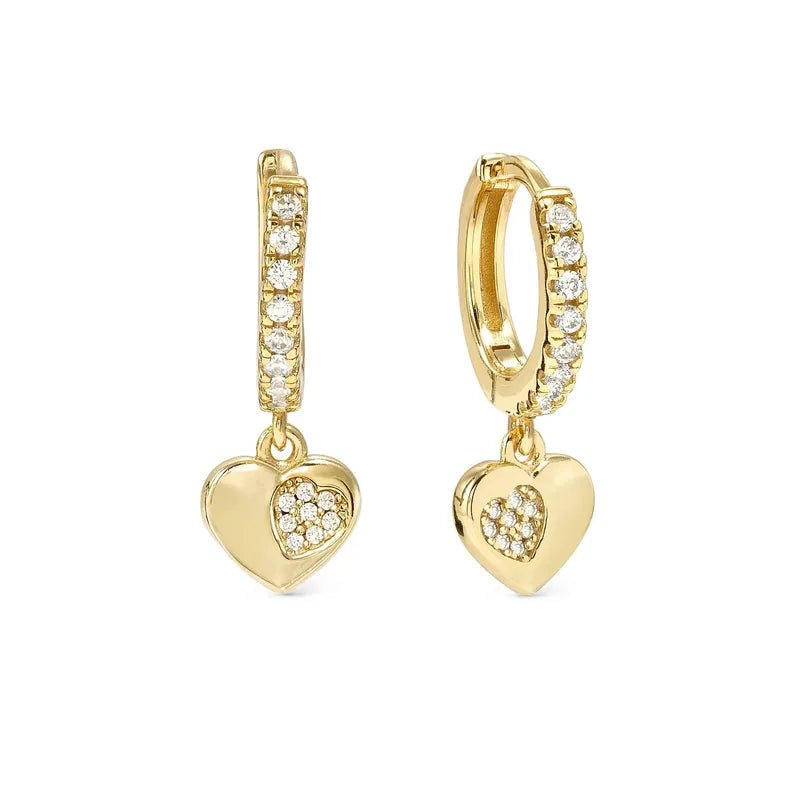 Nomination Gold Petit Sparkle Heart Dangle Hoop Earrings