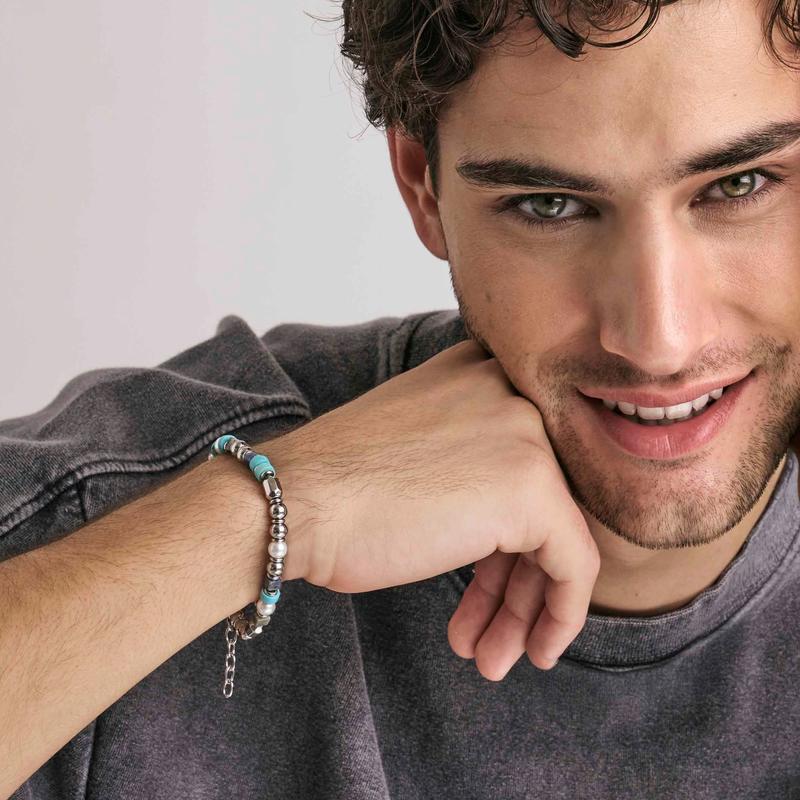 Nomination InstinctStyle Sea Edition Bracelet with Pearl, Turquoise & Sodalite, 6 mm - worn