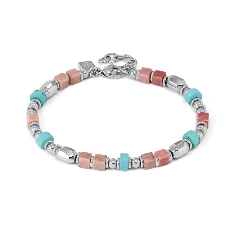 Nomination Instinctstyle Infinity Steel Bracelet, Turquoise & Pink Stones