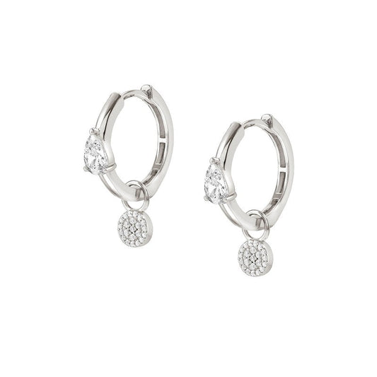 Nomination Lucentissima Earrings, Silver Hoop, Circle Pendant, White Cubic Zirconia, Silver