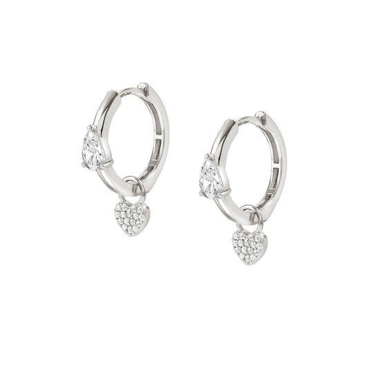 Nomination Lucentissima Earrings, Silver Hoop, Heart Pendant, White Cubic Zirconia, Silver
