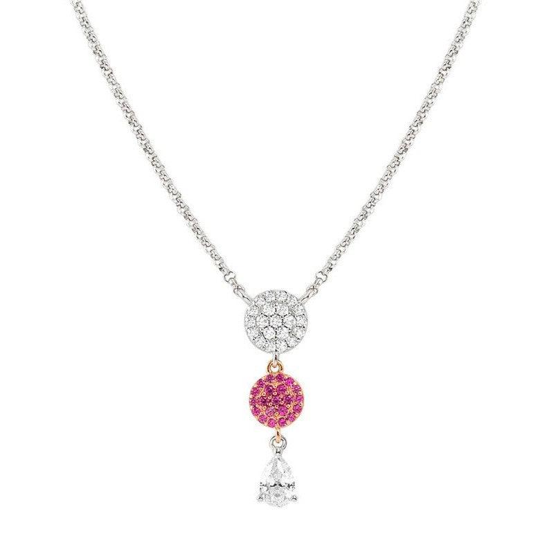 Nomination Lucentissima Necklace, Circle, Pear-Shape Pendant, Pink And White Cubic Zirconia, Silver