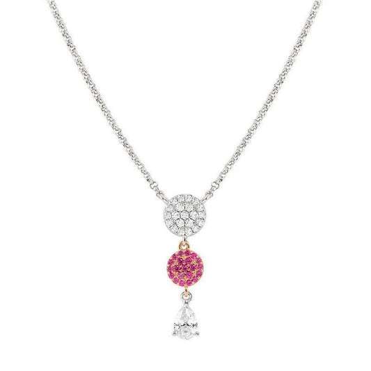 Nomination Lucentissima Necklace, Circle, Pear-Shape Pendant, Pink And White Cubic Zirconia, Rose Gold