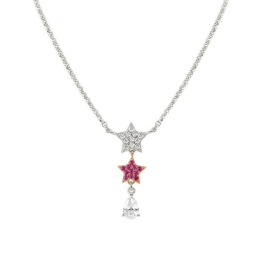 Nomination Lucentissima Necklace, Star, Pear-Shape Pendant, Pink And White Cubic Zirconia, Rose Gold