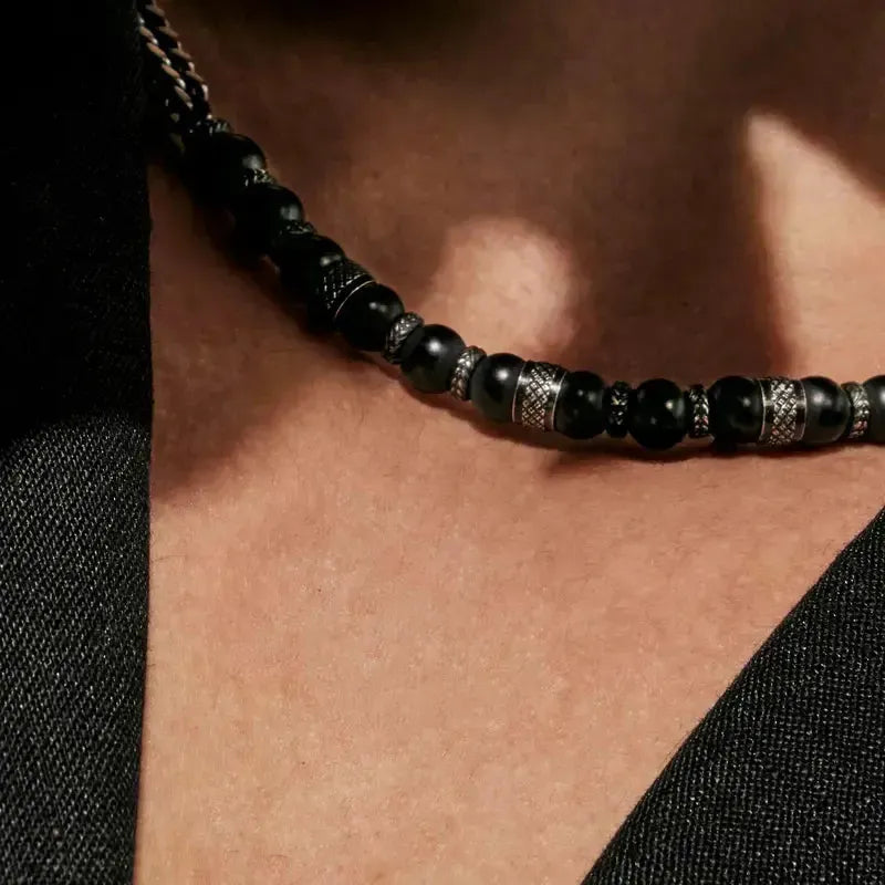 Nomination ManVision Steel Necklace with Black Agate Stones