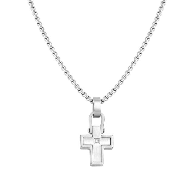 Nomination Manvision Necklace, Cross, White Cubic Zirconia, Stainless Steel