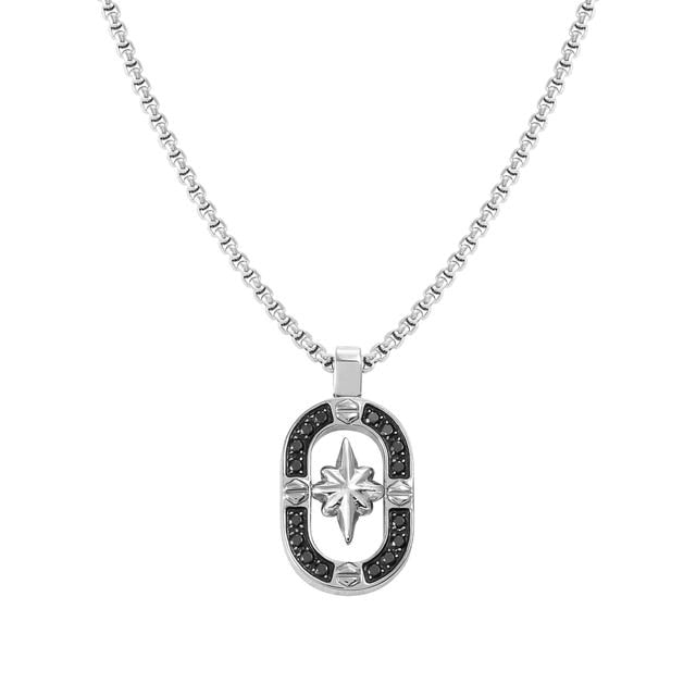 Nomination Manvision Necklace, Wind Rose, Black Cubic Zirconia, Stainless Steel