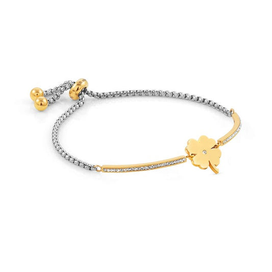 Nomination Milleluci Bracelet, Four-Leaf Clover, Cubic Zirconia, Gold PVD Stainless Steel