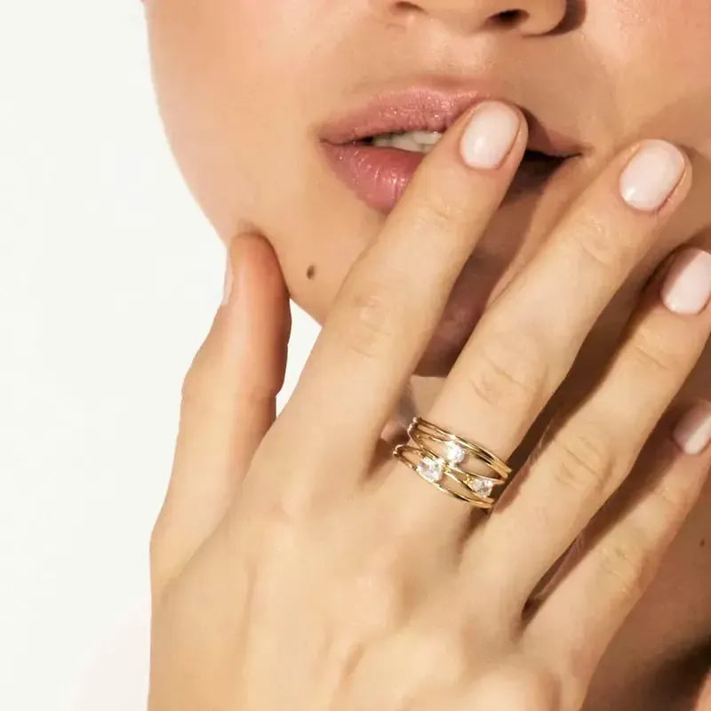 Nomination My Rebel Art Gold Band Ring with White Stones