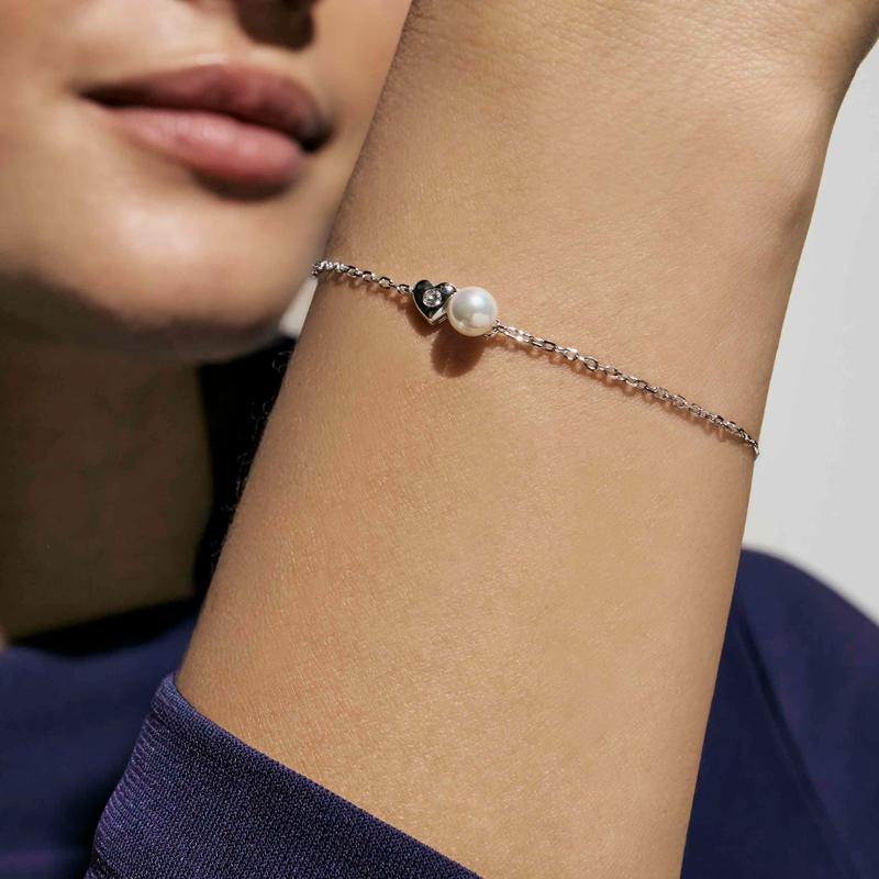 Nomination Pearls Loop Bracelet, Heart and Pearl, Sterling Silver