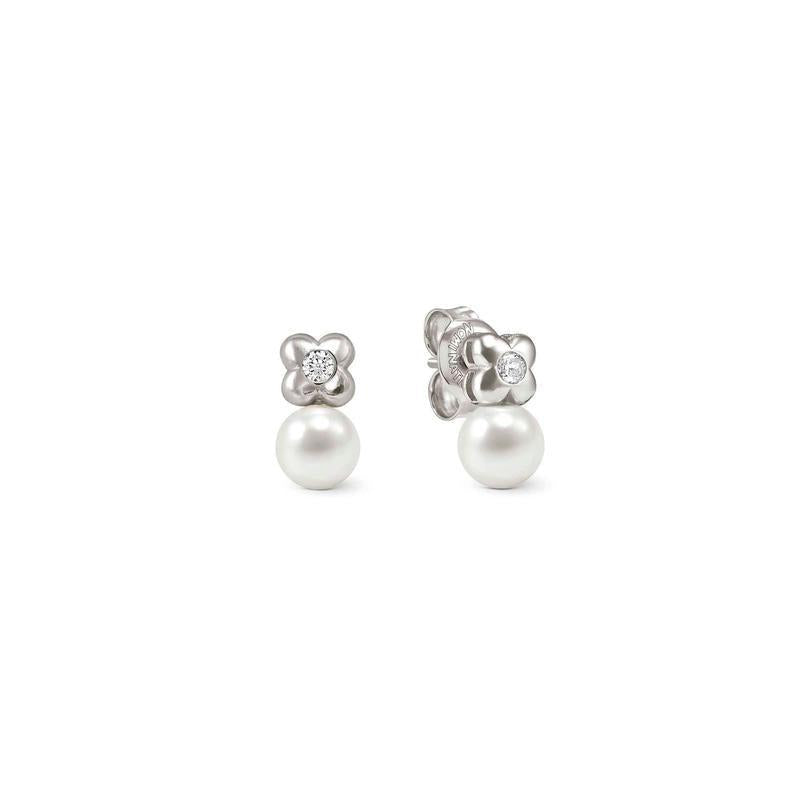 Nomination Pearls Loop Earrings, Four-Leaf Clover and Pearl, Sterling Silver