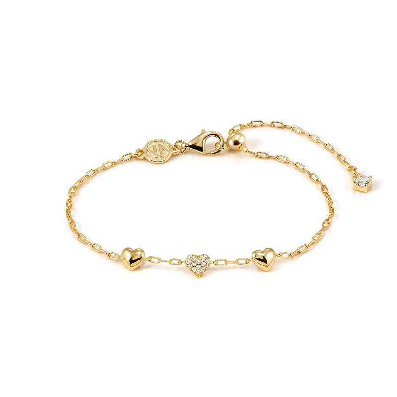 Nomination Precious Moves Bracelet with 3 Hearts, Gold