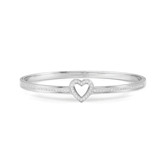 Nomination Pretty Bangle, Heart, Cubic Zirconia, Silver, Stainless Steel
