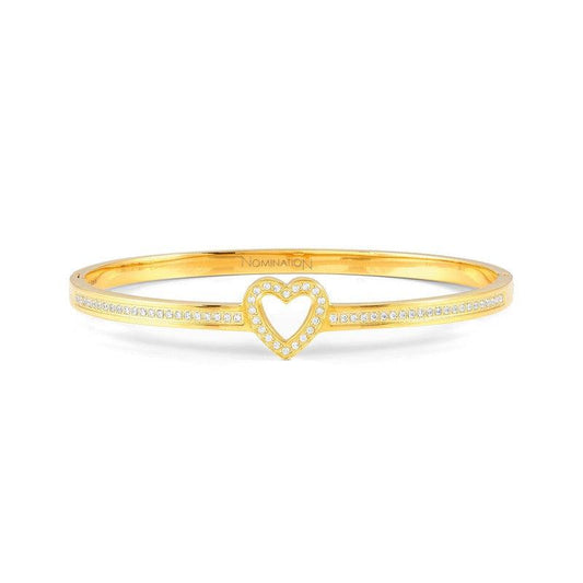 Nomination Pretty Bangle, Heart, Cubic Zirconia, Yellow PVD, Stainless Steel
