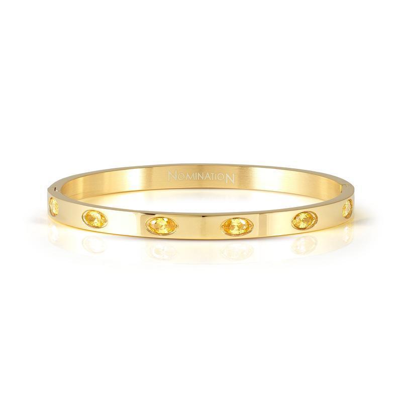 Nomination Pretty Bangle, Rigid Bracelet, Yellow PVD & Coloured Stones
