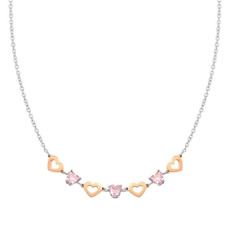 Nomination Principessina Necklace, Rose Gold Hearts & Pink Stones