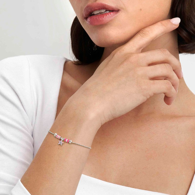 Nomination SeiMia Flora Spacer Tube, White Cubic Zirconia, Pink Enamel, Silver