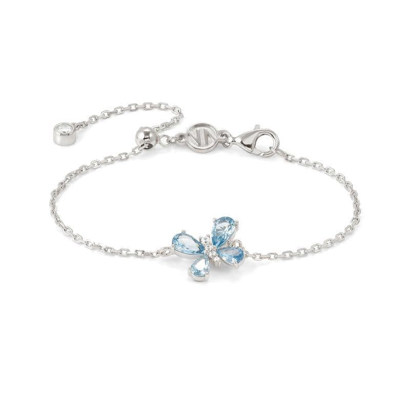 Nomination Shine Me Up silver bracelet featuring a delicate butterfly charm with sparkling blue cubic zirconia stones.